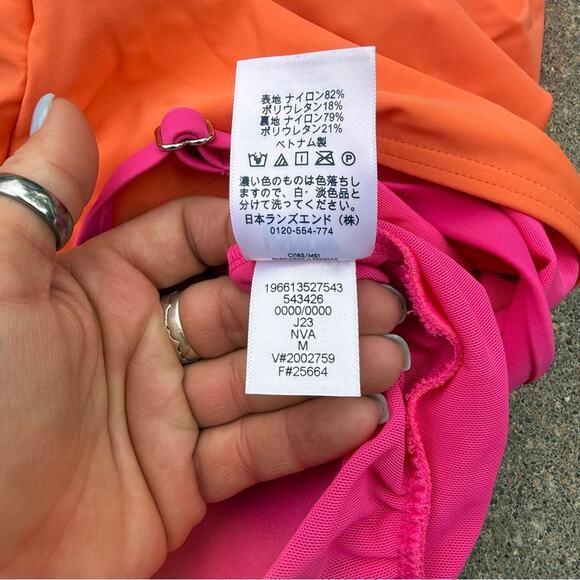 Lands' End Coverage Tummy Control One Shoulder One Piece Swimsuit Pink Orange M - Picture 8 of 9